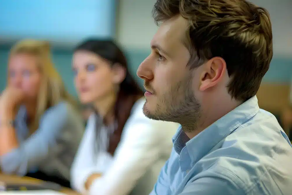 Trois personnes attentives lors d'une formation CSE