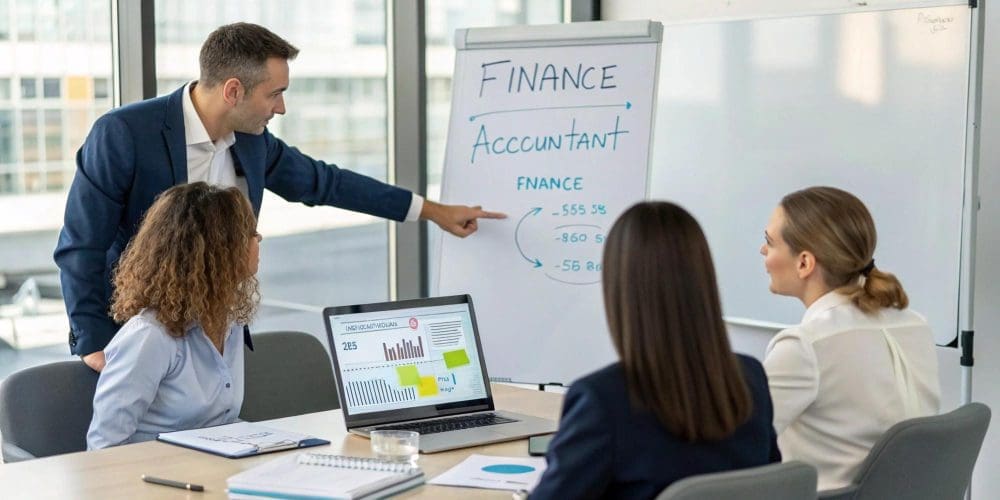 Un formateur explique la finance et la comptabilité à des élus CSE.